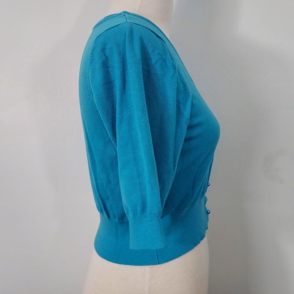 One World Cardigan Shrug Sweater Comfy Soft Button Up Short Sleeve Blue Large - Picture 5 of 12